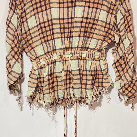 We The Free People Pacific Dawn Top Womens XS Peach Tree Combo Drawstring Shirt - Picture 3 of 12